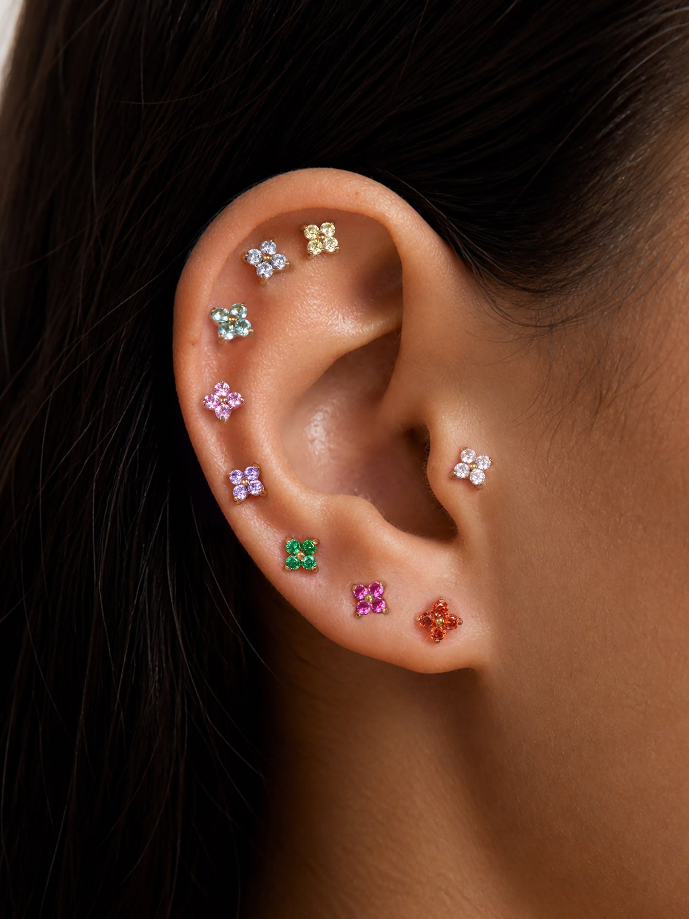G23 Titanium Waterproof Colorful Flower Flat Back Stud Earring