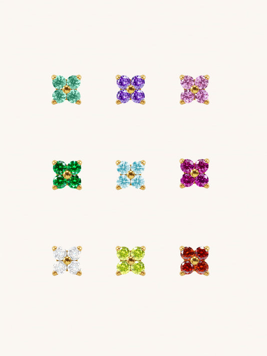 G23 Titanium Waterproof Colorful Flower Flat Back Stud Earring