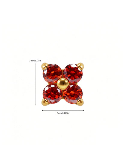 G23 Titanium Waterproof Colorful Flower Flat Back Stud Earring
