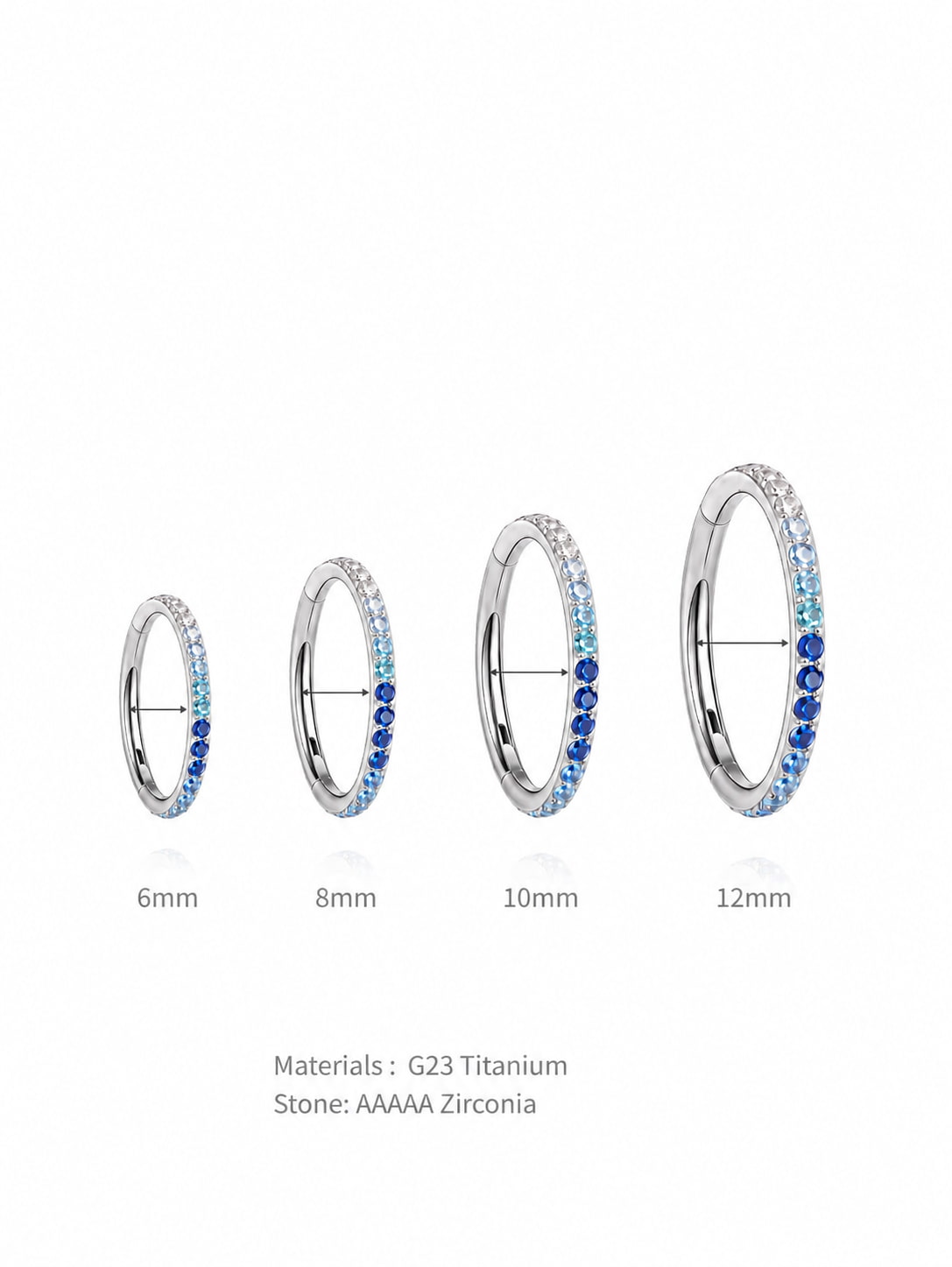 G23 Titanium Waterproof Multiple Sizes Blue Gradient Zircon Cartilage Hoop