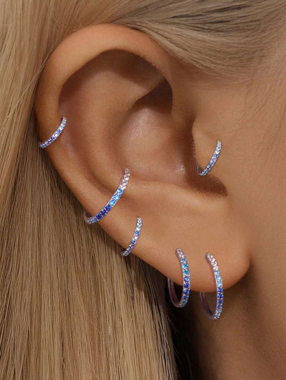 G23 Titanium Waterproof Multiple Sizes Blue Gradient Zircon Cartilage Hoop