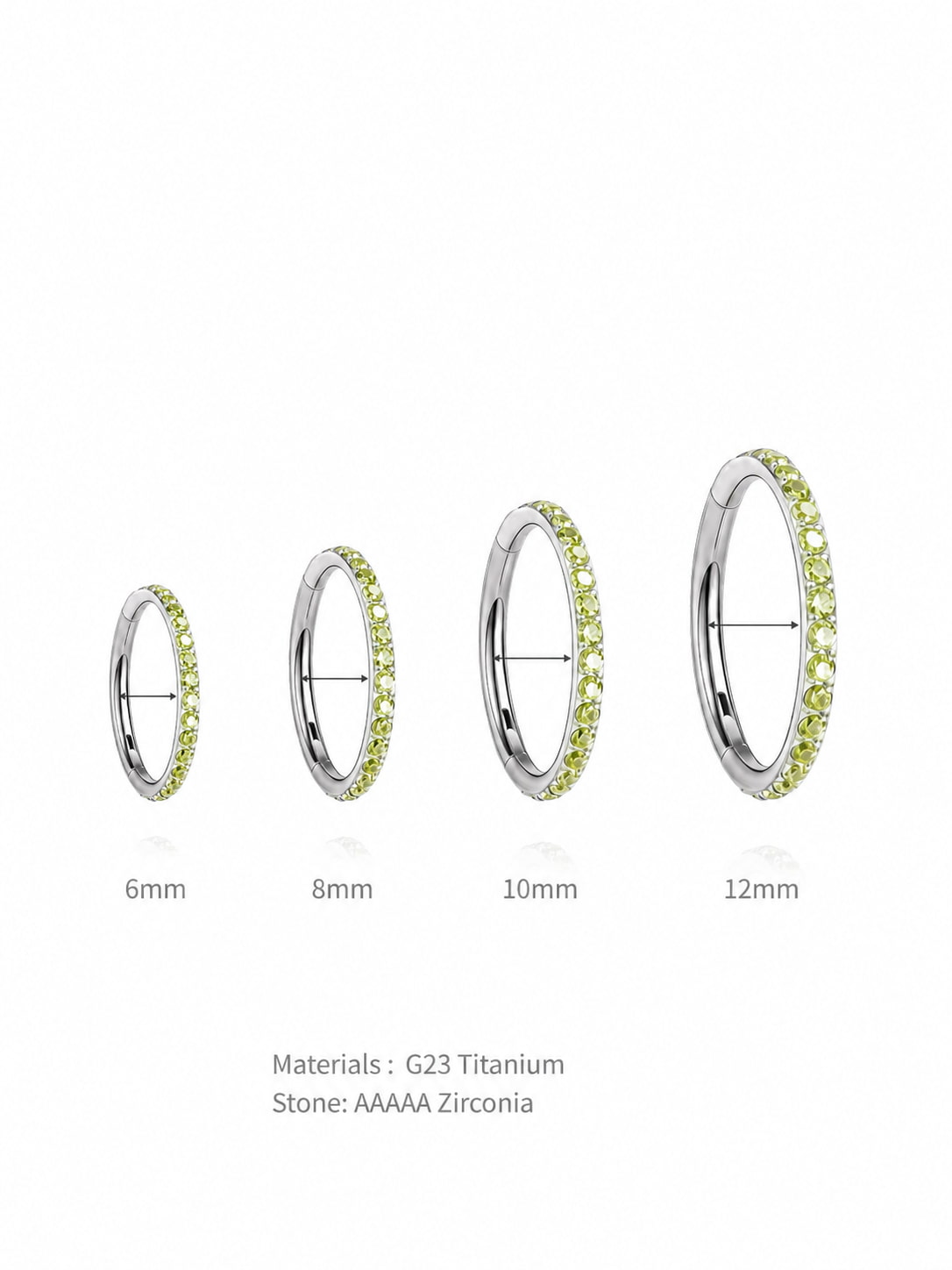 G23 Titanium Waterproof Multiple Sizes Peridot Green Zircon Cartilage Hoop