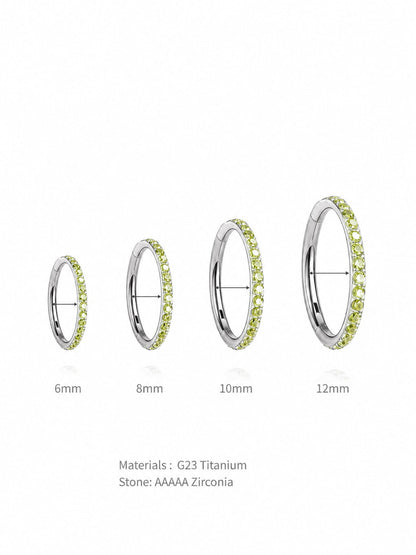 G23 Titanium Waterproof Multiple Sizes Peridot Green Zircon Cartilage Hoop