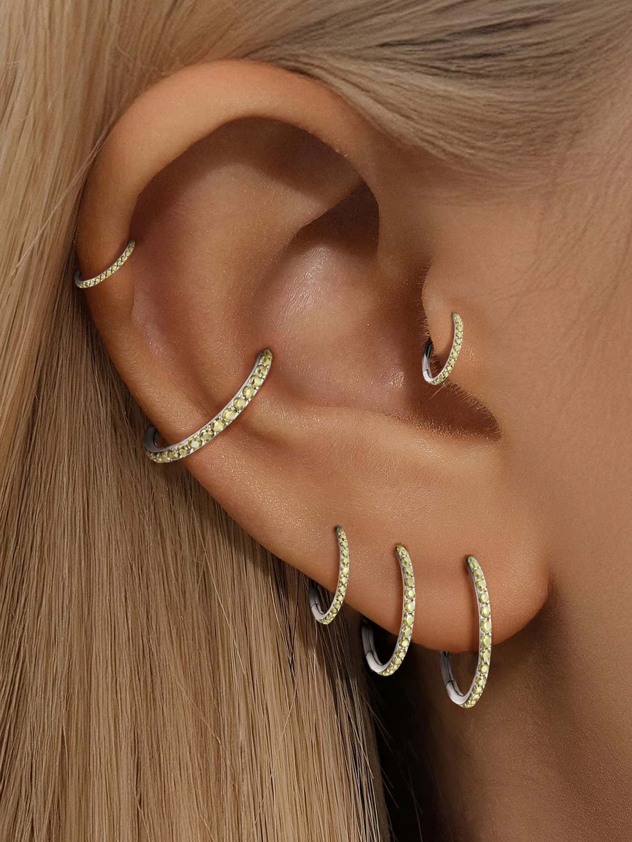 G23 Titanium Waterproof Multiple Sizes Peridot Green Zircon Cartilage Hoop