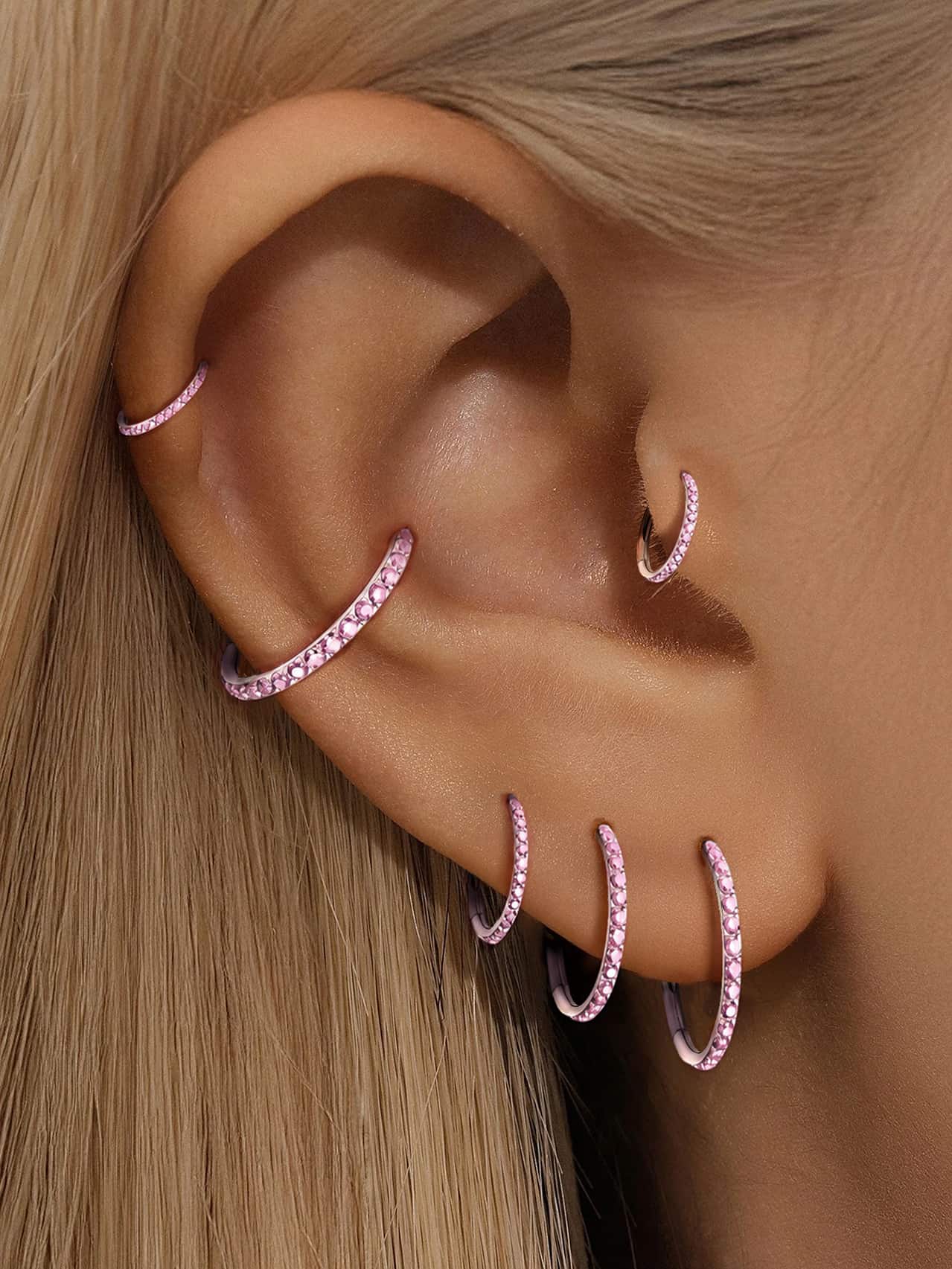 G23 Titanium Waterproof Multiple Sizes Pink Zircon Cartilage Hoop