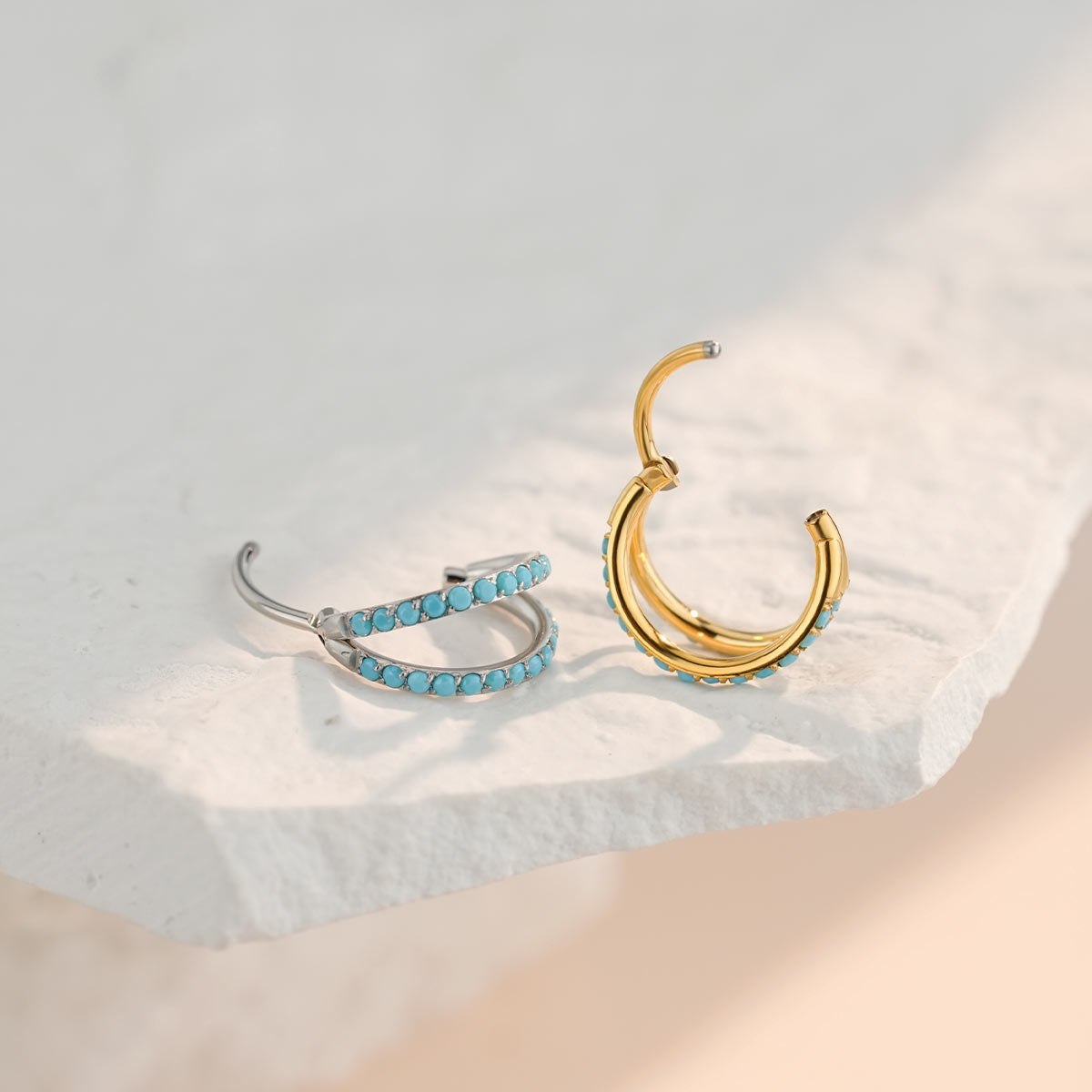 G23 Titanium Waterproof Multiple Sizes Turquoise Double Hoop Nose Piercing 20G