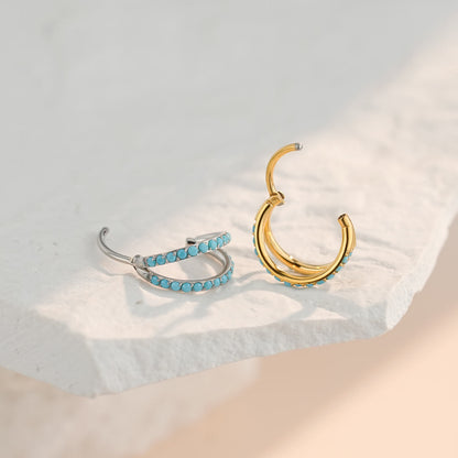 G23 Titanium Waterproof Multiple Sizes Turquoise Double Hoop Nose Piercing 20G