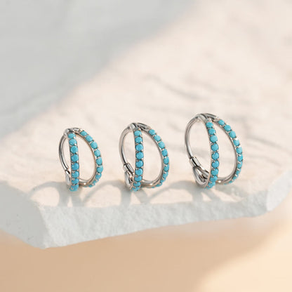 G23 Titanium Waterproof Multiple Sizes Turquoise Double Hoop Nose Piercing 20G