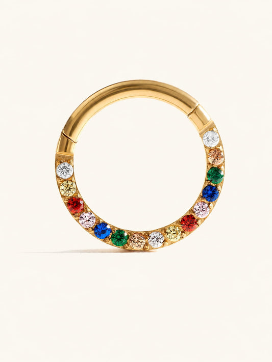 G23 Titanium Waterproof Rainbow 5A CZ Clicker Hoop for Daith & Septum Piercings