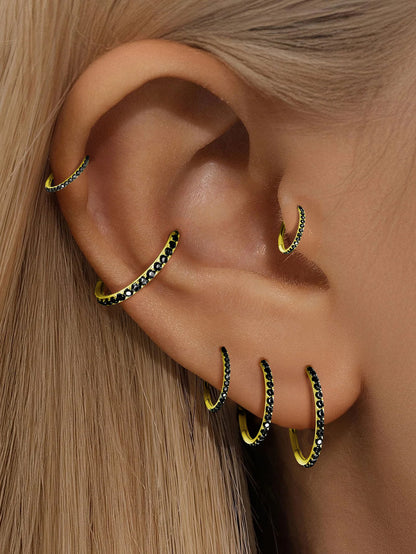 G23 Titanium Waterproof Multiple Sizes Black Zircon Cartilage Hoop