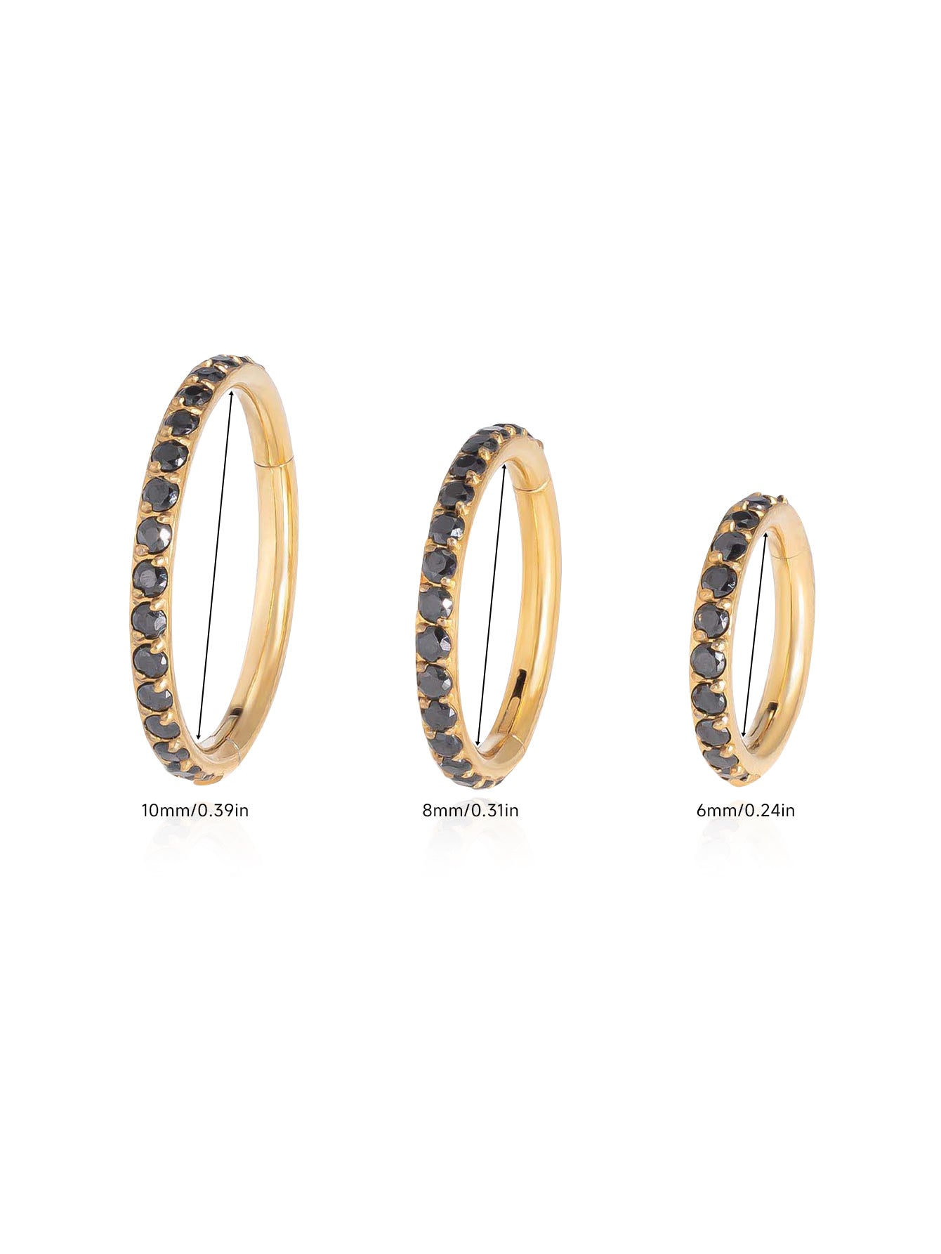 G23 Titanium Waterproof Multiple Sizes Black Zircon Cartilage Hoop