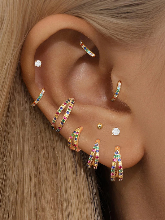 G23 Titanium Waterproof Rainbow Paved Conch Clicker Hoop Earring
