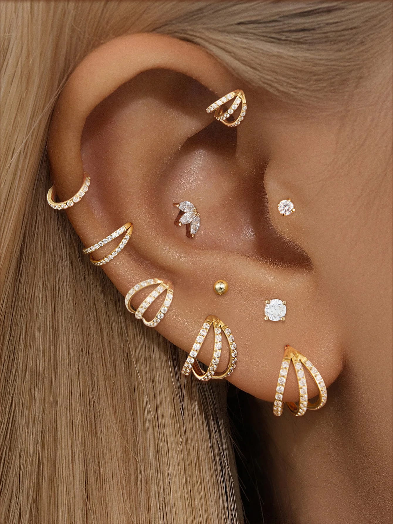 G23 Titanium Waterproof Triple Stacking Earrings and Nose Ring