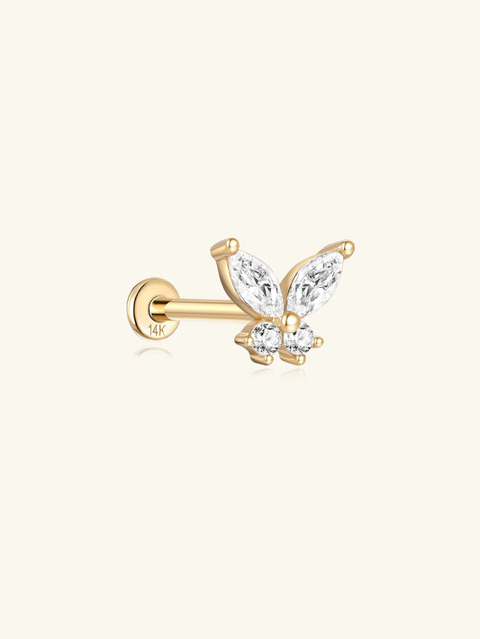 14K Solid Gold Waterproof Butterfly Stud Earrings for Cartilage/Piercing