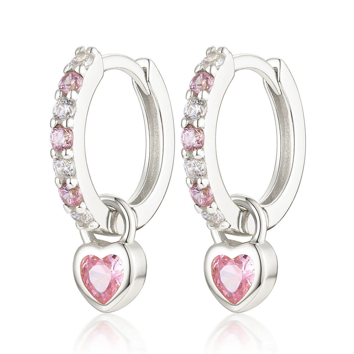 S925 Romantic Heart-Shaped Zircon Pendant Earrings