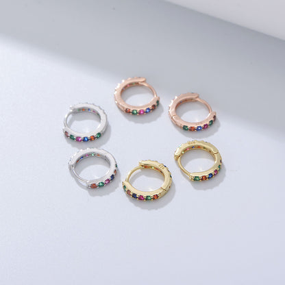 925 Sterling Silver  Multicolor Colourful Hoop Huggies Earrings