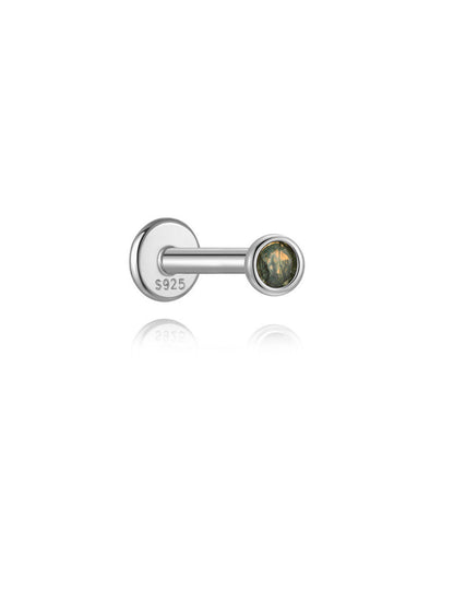 S925 Moss Agate Round Flatback Stud Piercing Earrings