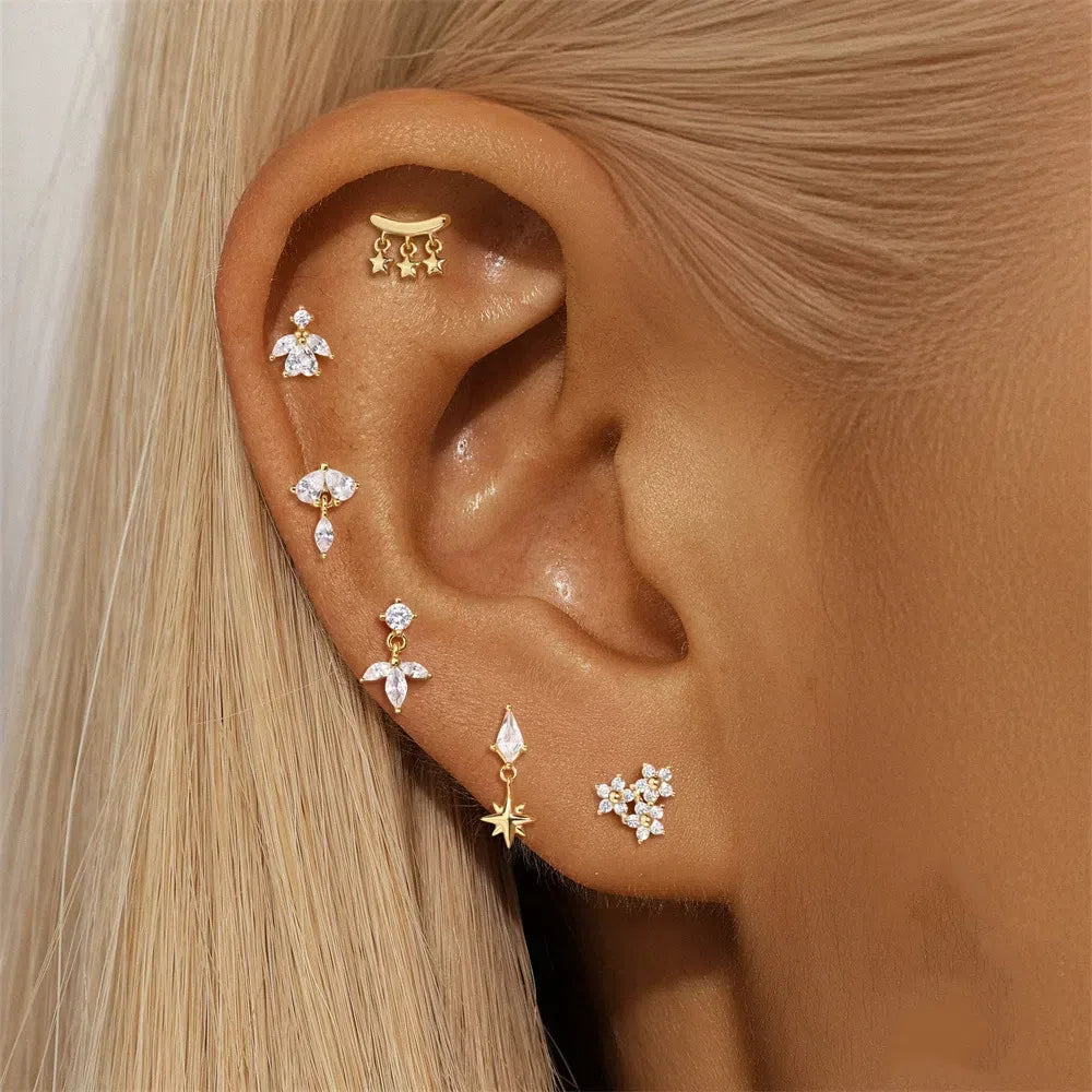 925 Sterling Silver Flower Flatback Piercing Stud