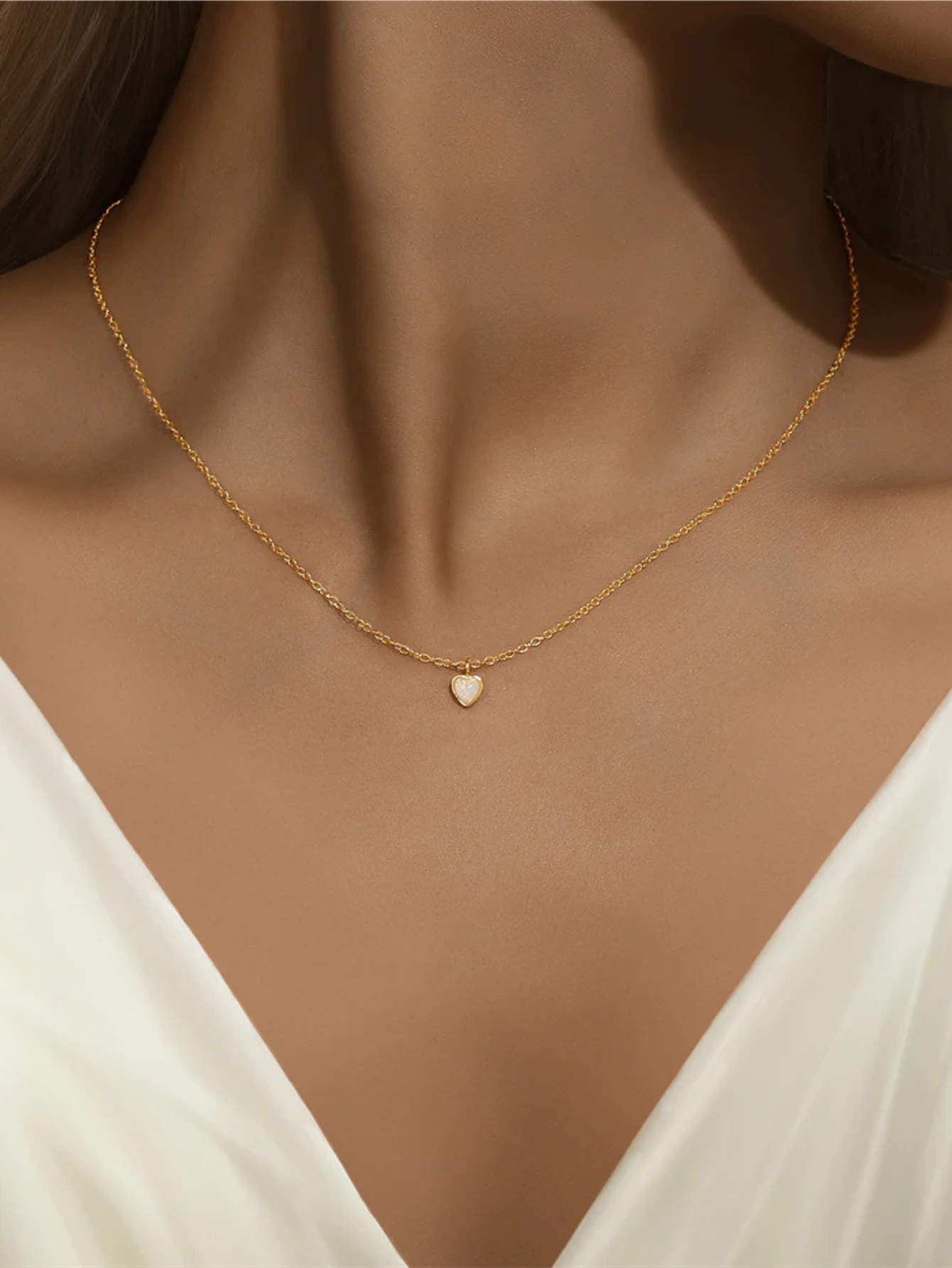 925 Sterling Silver Classic Heart Opal Necklace