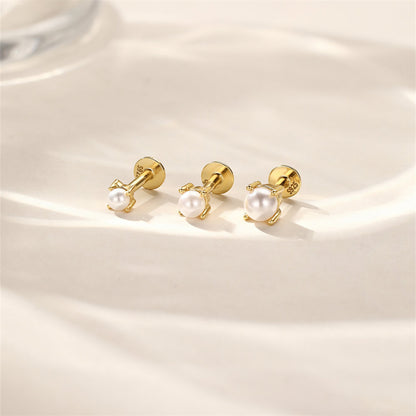 S925 Minimalist Freshwater Pearl Flatback Piercing Stud