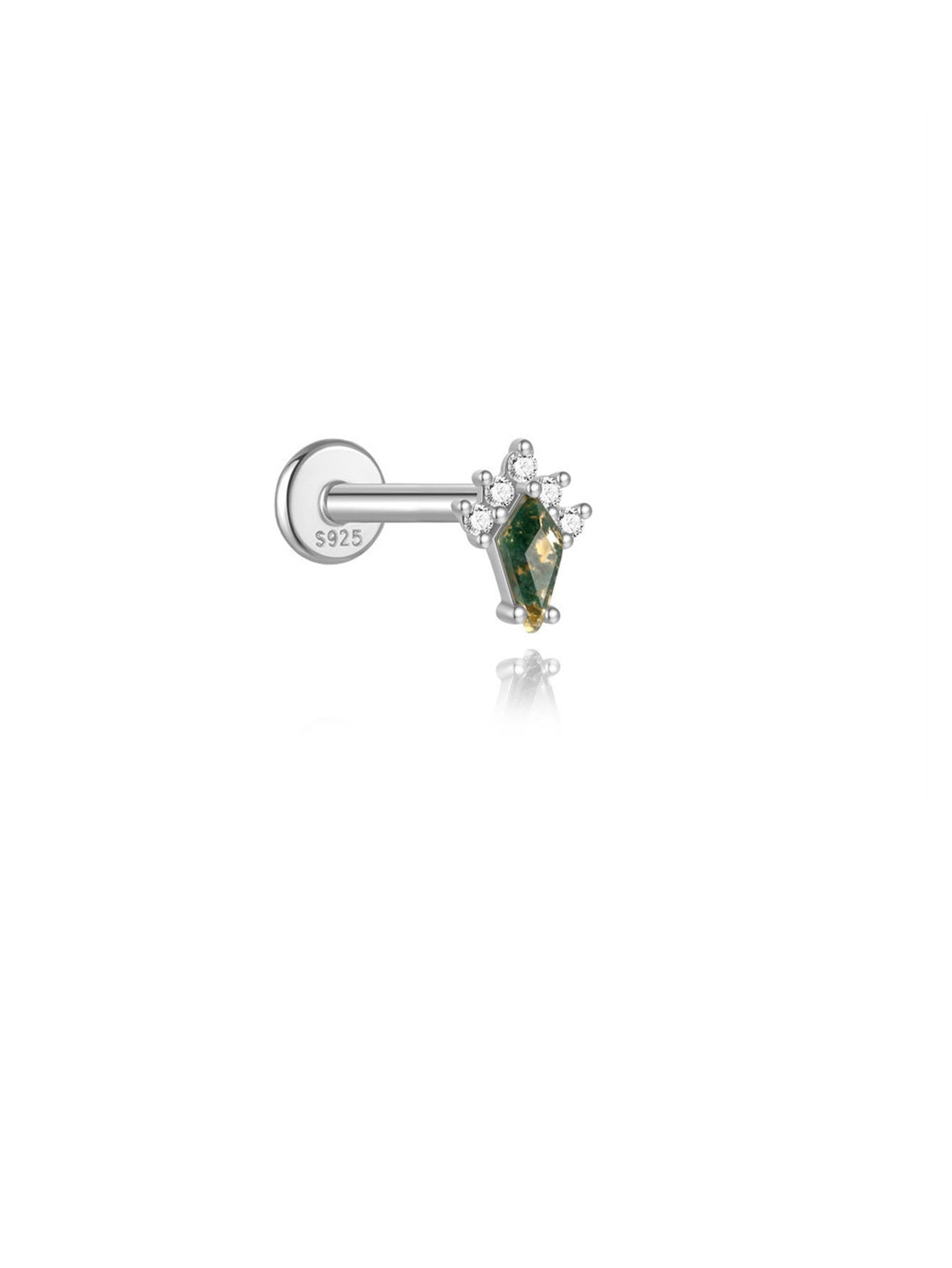 S925 Moss Agate Minimalist Natural Prism Flatback Stud Earrings