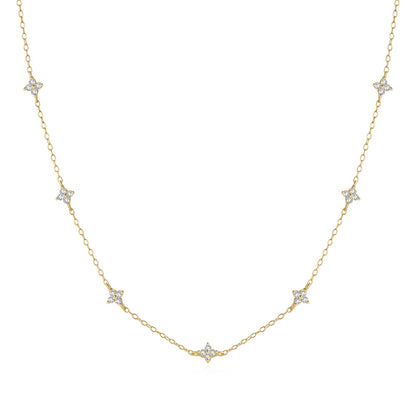 925 Sterling Silver Floral Zircon Necklace