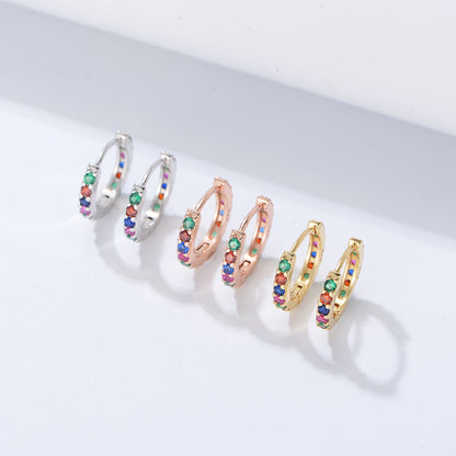 925 Sterling Silver  Multicolor Colourful Hoop Huggies Earrings