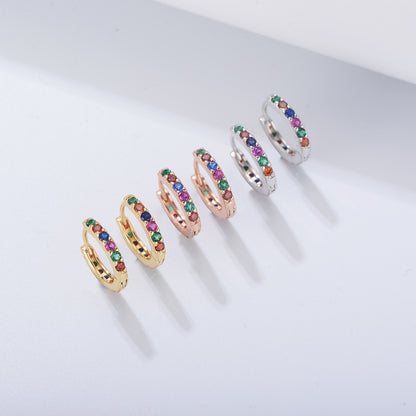 925 Sterling Silver  Multicolor Colourful Hoop Huggies Earrings