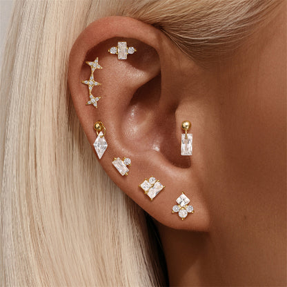 925 Sterling Silver Stone Splicing Ear Piercing Stud