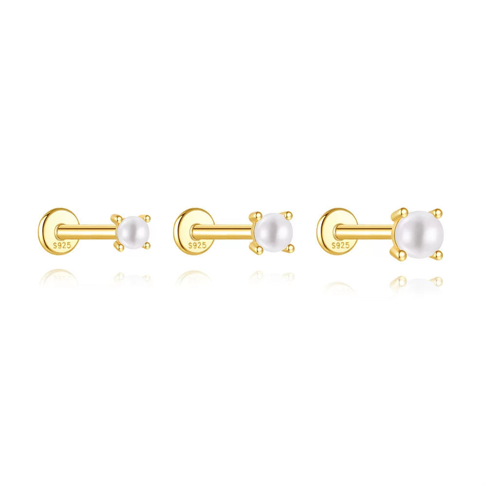 S925 Minimalist Freshwater Pearl Flatback Piercing Stud
