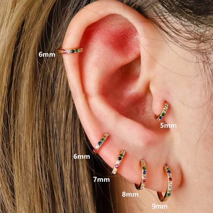 925 Sterling Silver  Multicolor Colourful Hoop Huggies Earrings