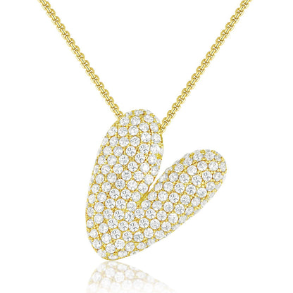 Waterproof Titanium Steel 26 Letters Zircon Pendant Necklace