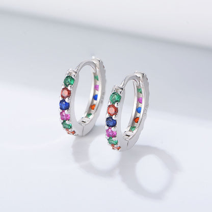 925 Sterling Silver  Multicolor Colourful Hoop Huggies Earrings