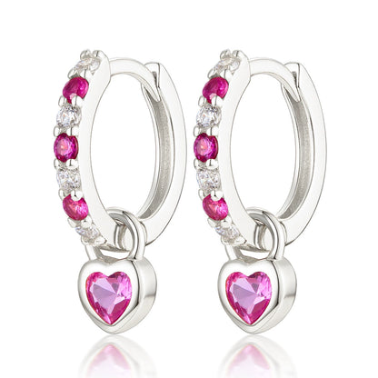 S925 Romantic Heart-Shaped Zircon Pendant Earrings