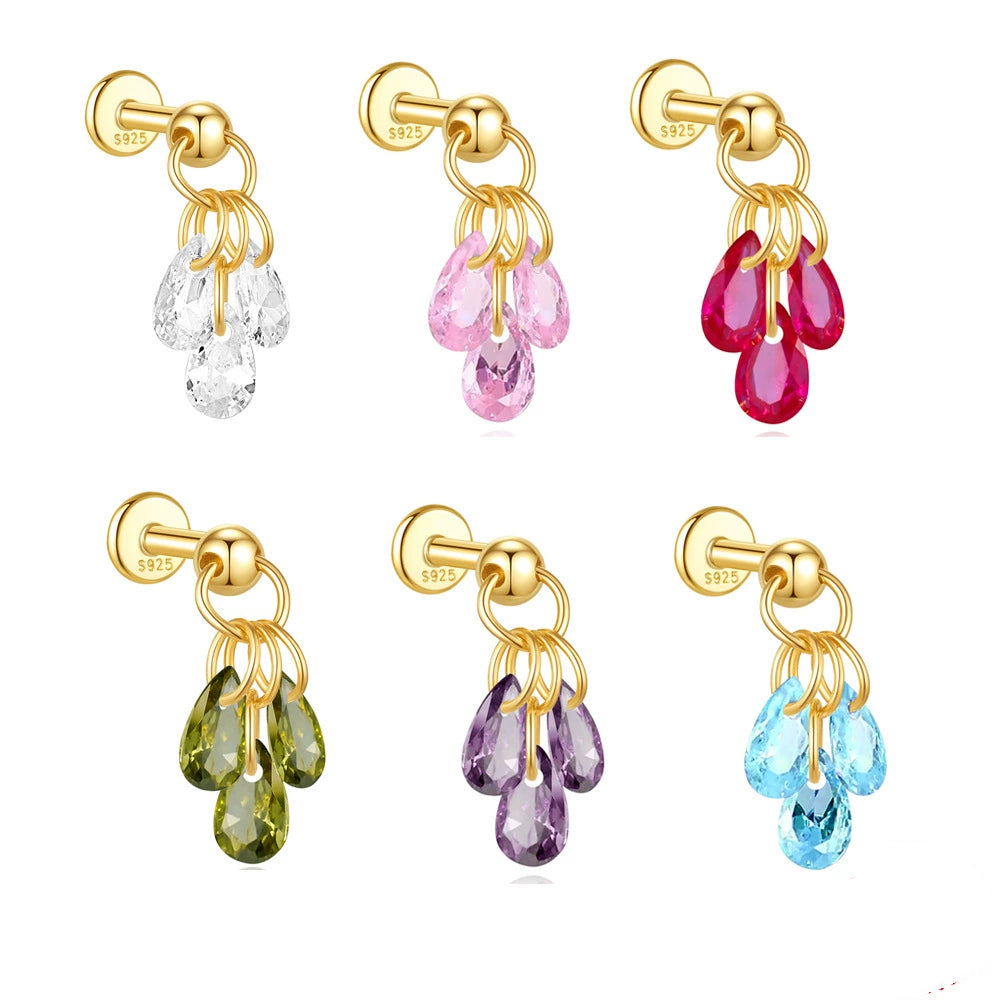Waterproof 925 Sterling Silver Water Drop Piercing Earring Series