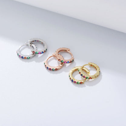 925 Sterling Silver  Multicolor Colourful Hoop Huggies Earrings