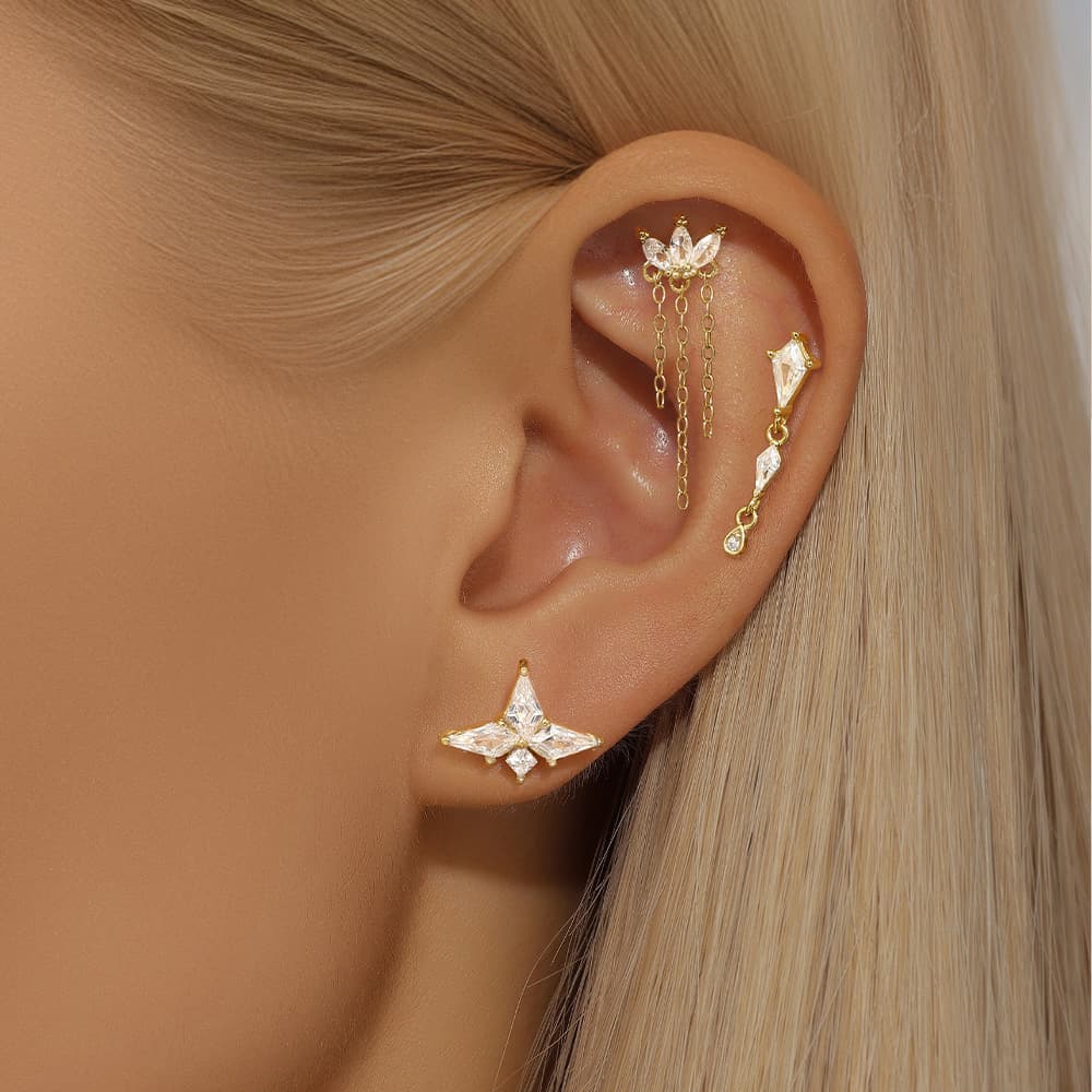 S925 Flatback Zircon Tassel Piercing Stud