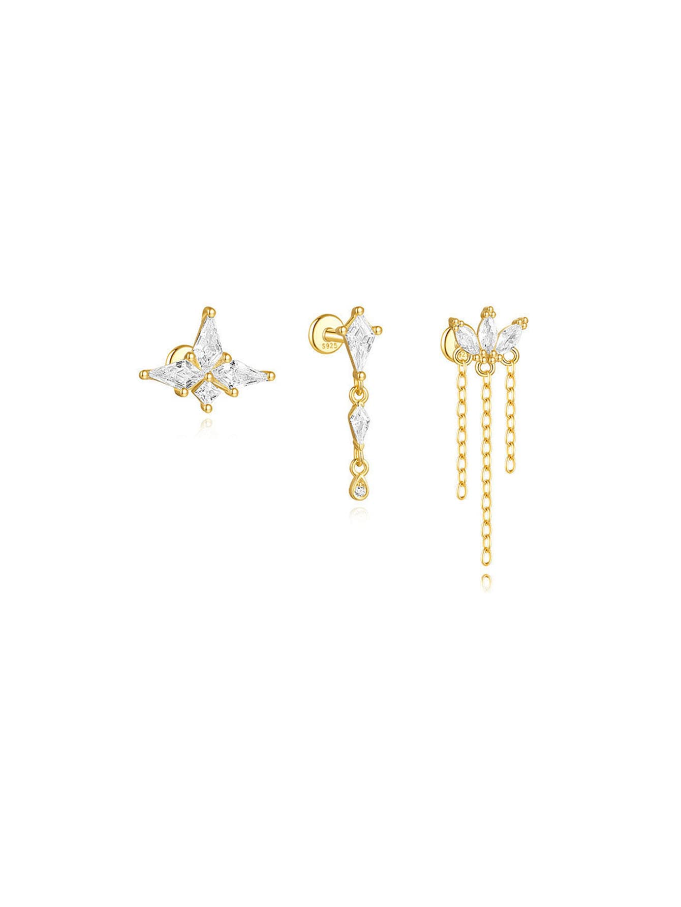 S925 Flatback Zircon Tassel Piercing Stud