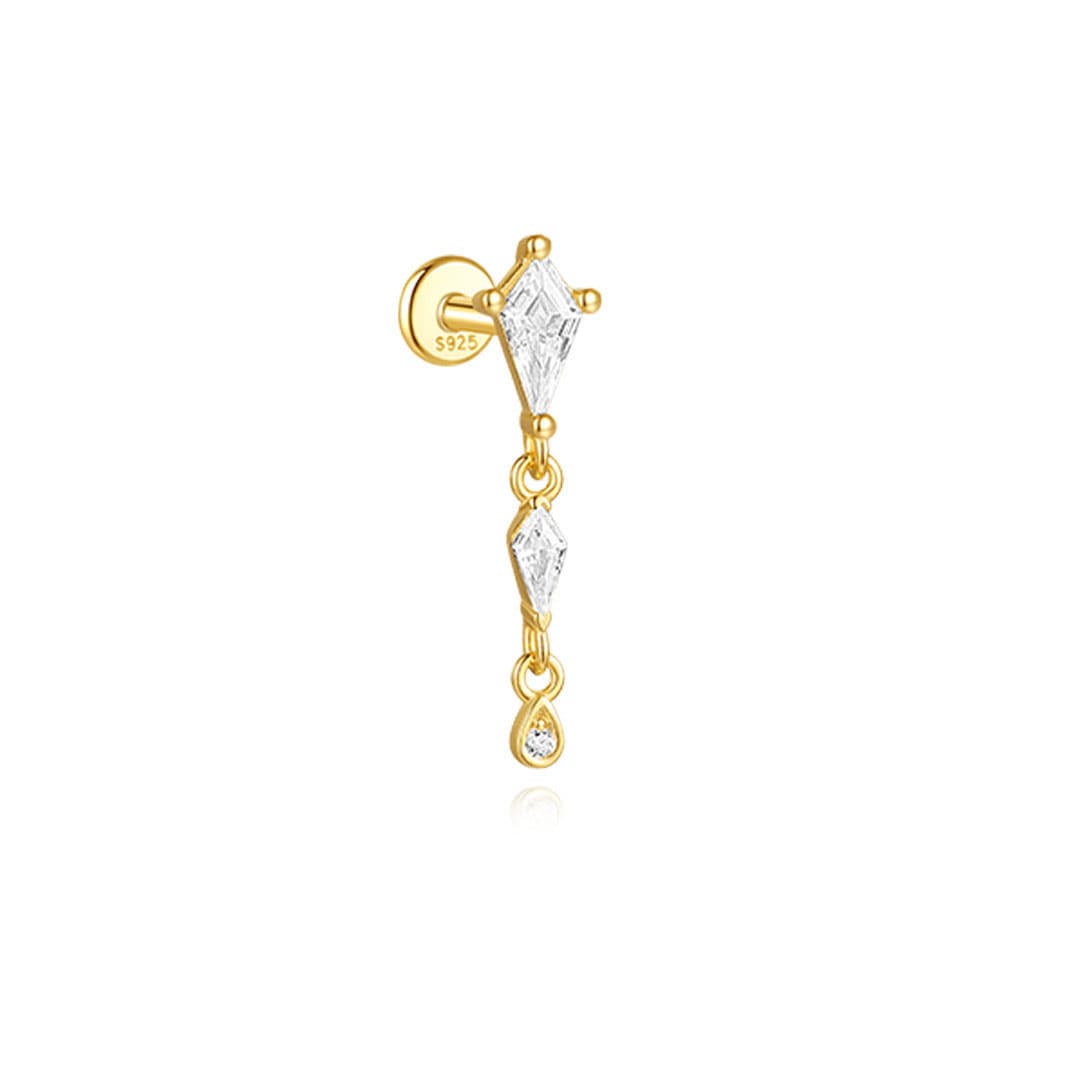 S925 Flatback Zircon Tassel Piercing Stud