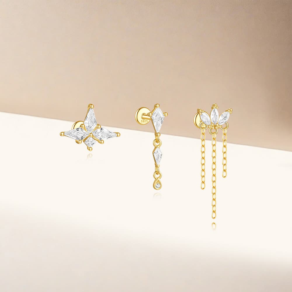 S925 Flatback Zircon Tassel Piercing Stud