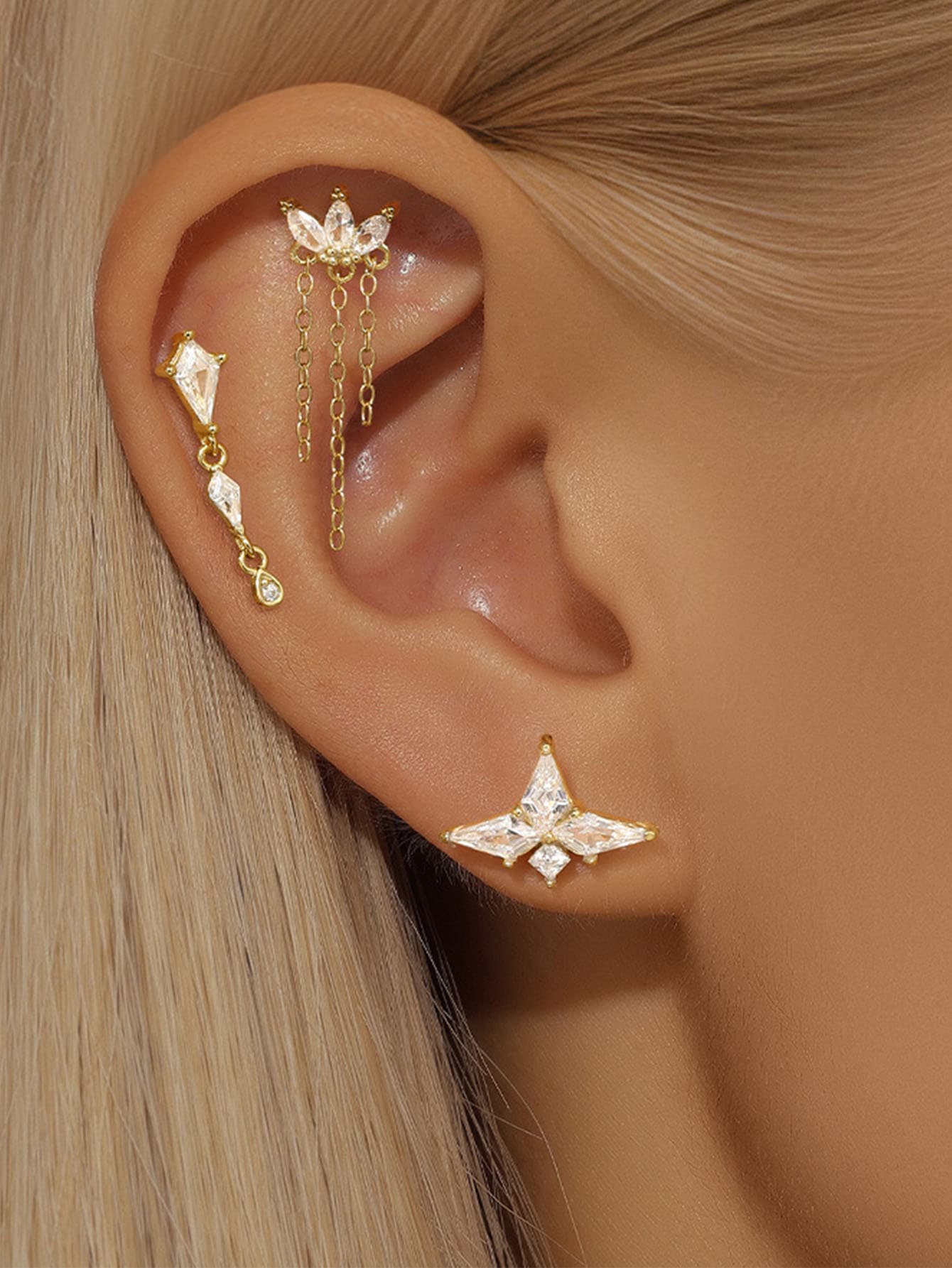 S925 Flatback Zircon Tassel Piercing Stud