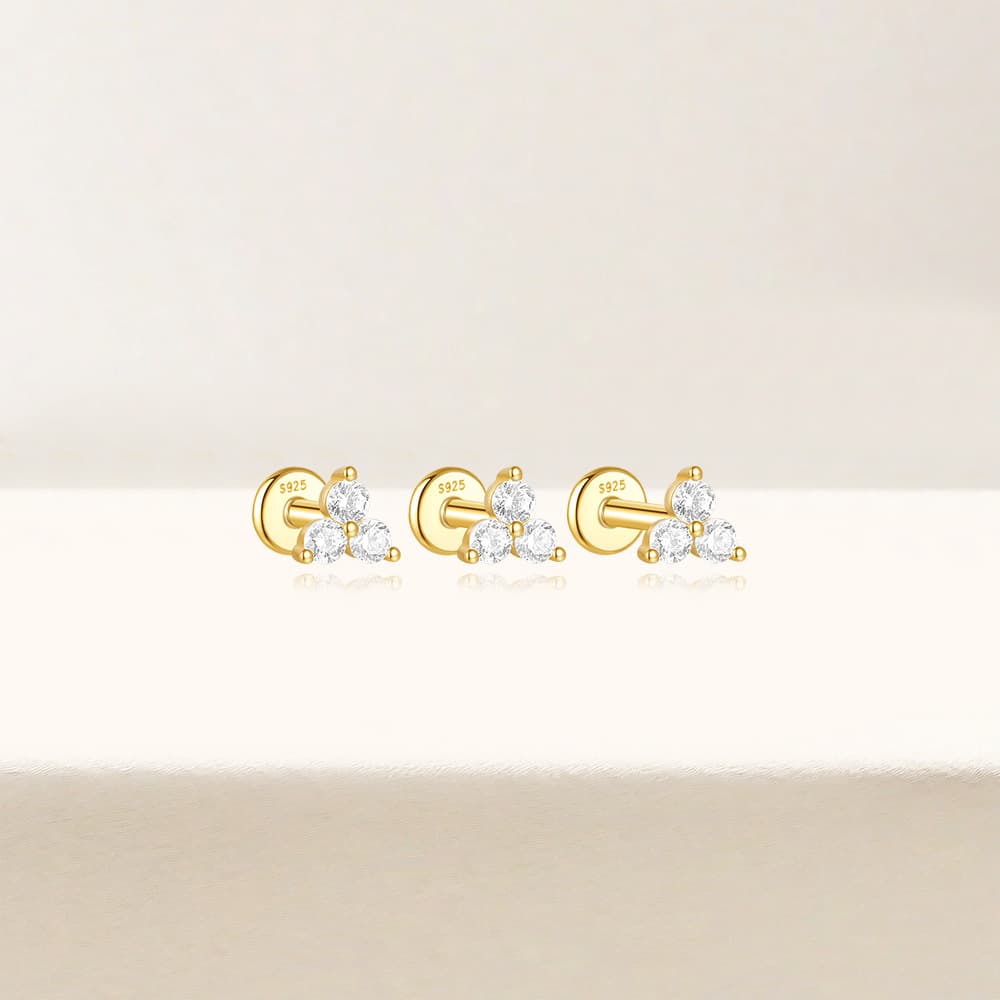 S925 Floral Zircon Flat Back Piercing Stud Earrings Jewelry Set