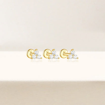 S925 Floral Zircon Flat Back Piercing Stud Earrings Jewelry Set