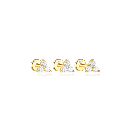 S925 Floral Zircon Flat Back Piercing Stud Earrings Jewelry Set