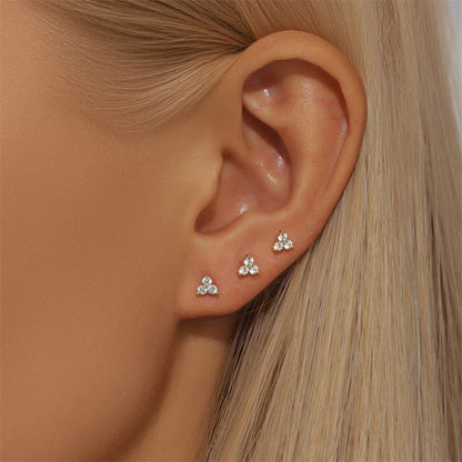 S925 Floral Zircon Flat Back Piercing Stud Earrings Jewelry Set