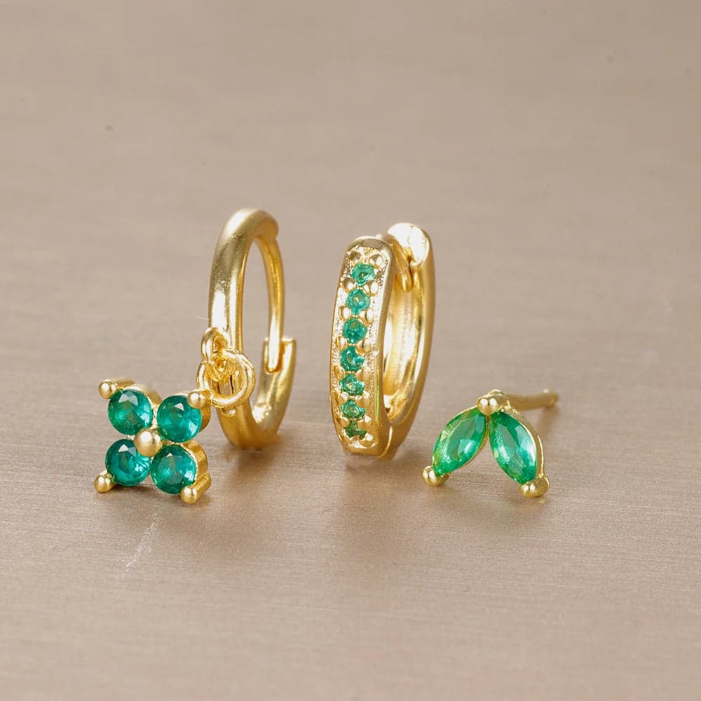 S925 Green Earring Set