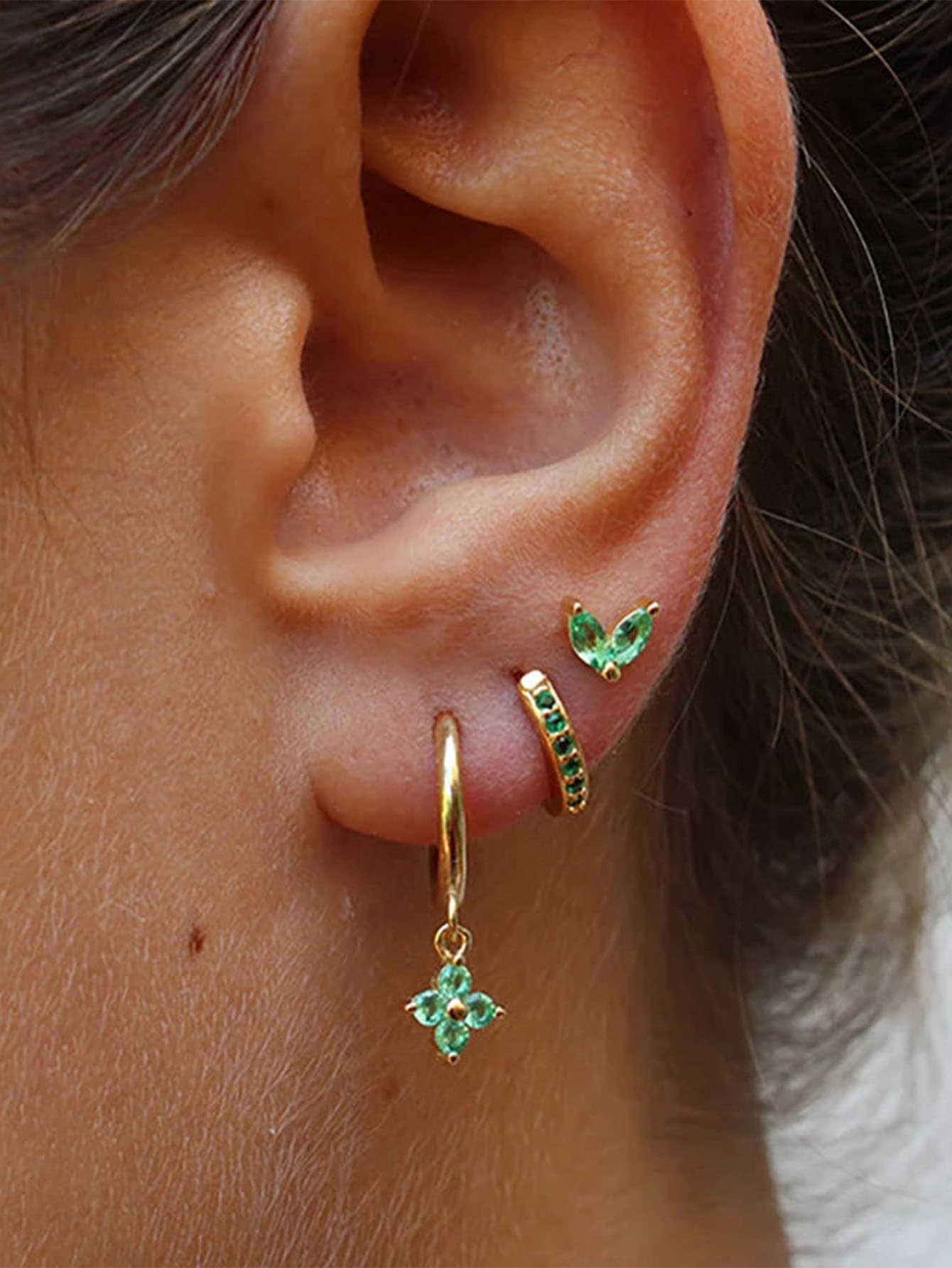 S925 Green Earring Set