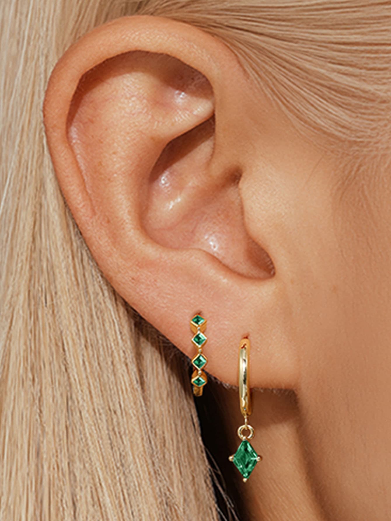 S925 Minimalist Green Zirconia Earrings Set
