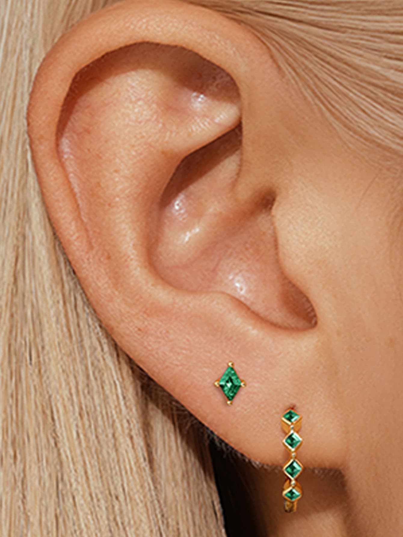 S925 Minimalist Green Zirconia Earrings Set