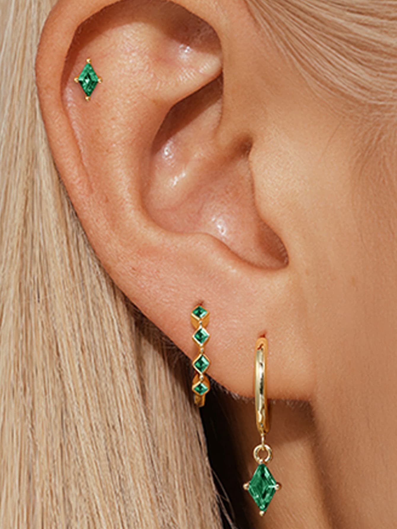 S925 Minimalist Green Zirconia Earrings Set